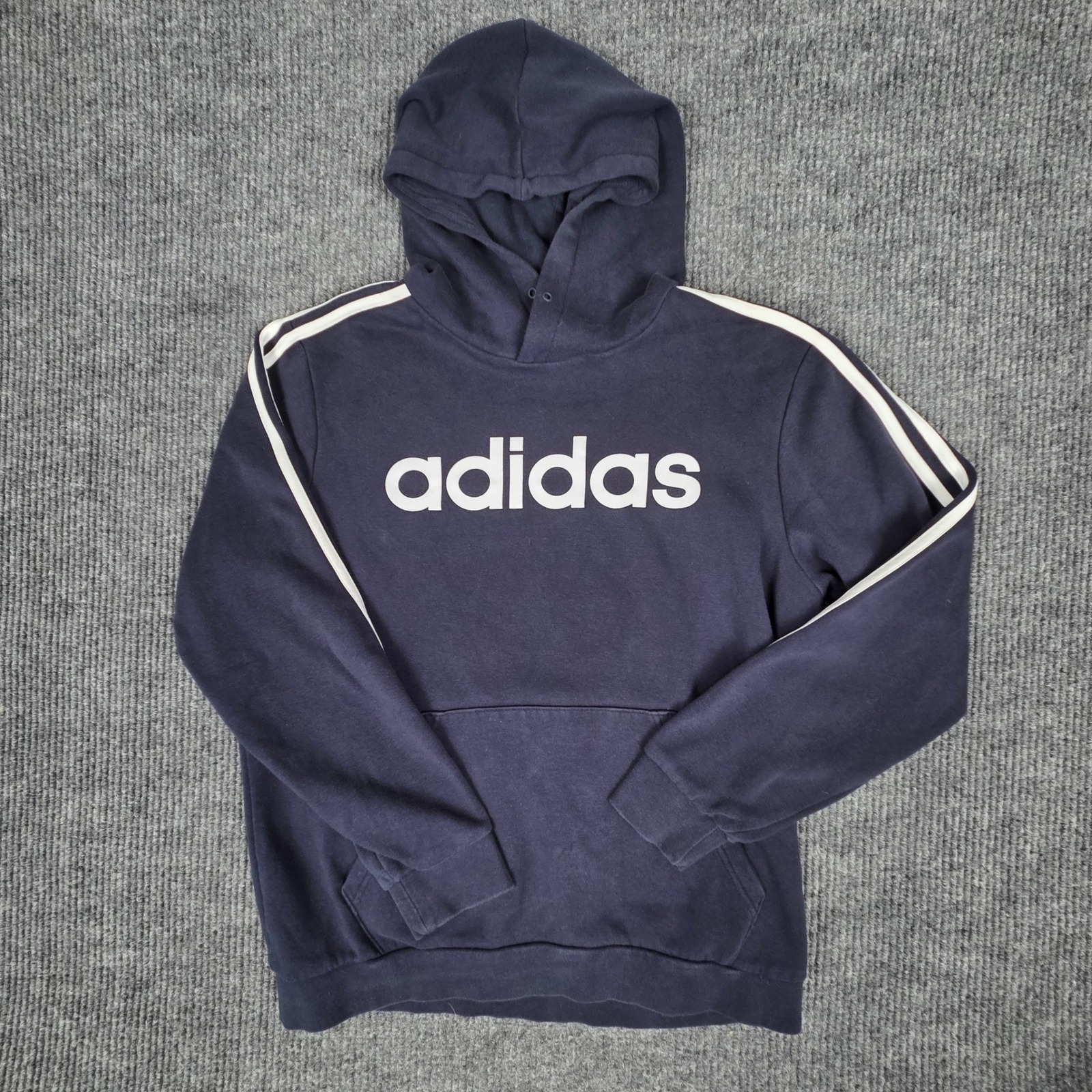 Adidas Navy Blue Hoodie Sweatshirt Men's Large White Logo Stripes